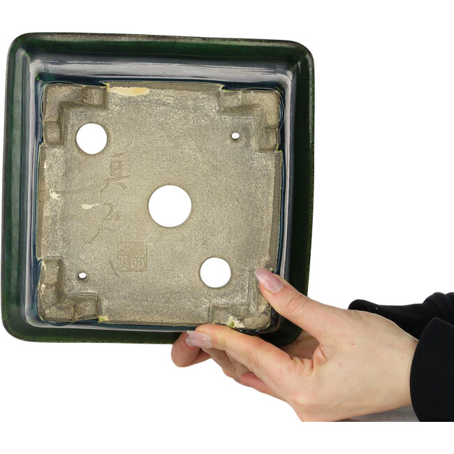 Vierkante groene bonsaipot van Terahata Satomi Mazan - 225 x 225 x 140 mm