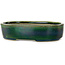 Oval green bonsai pot by Terahata Satomi Mazan - 222 x 175 x 52 mm