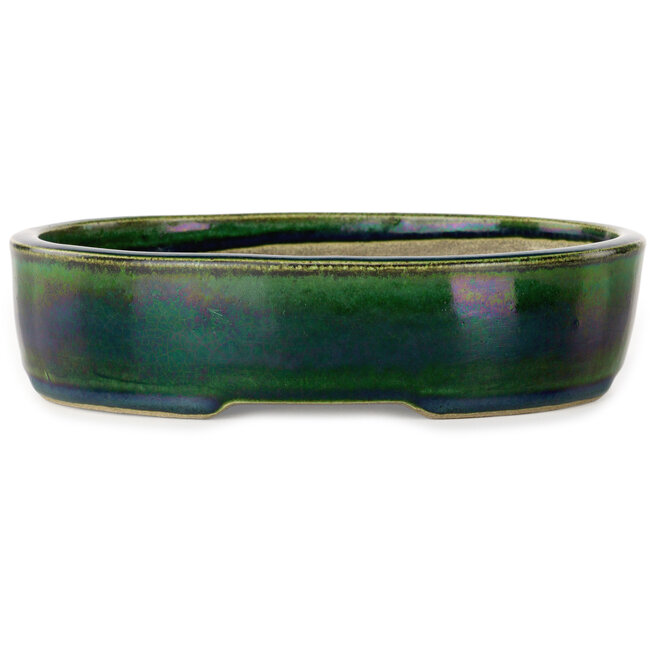 Pot à bonsaï ovale vert par Terahata Satomi Mazan - 222 x 175 x 52 mm