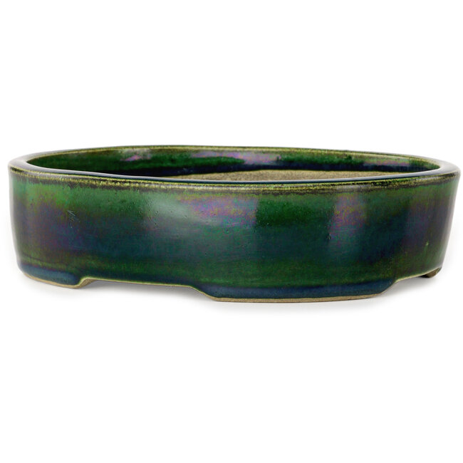 Ovale groene bonsaipot van Terahata Satomi Mazan - 222 x 175 x 52 mm