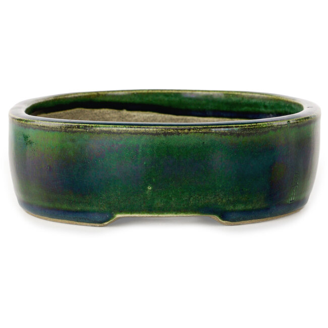 Vaso bonsai ovale verde di Terahata Satomi Mazan - 222 x 175 x 52 mm