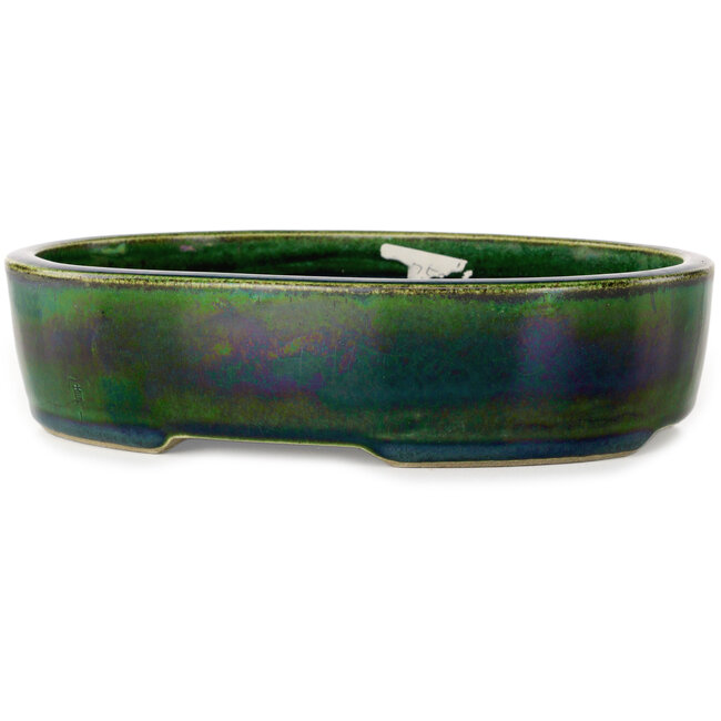 Pot à bonsaï ovale vert par Terahata Satomi Mazan - 222 x 175 x 52 mm
