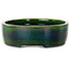Oval green bonsai pot by Terahata Satomi Mazan - 222 x 175 x 52 mm