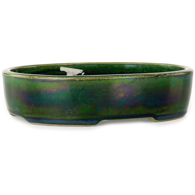 Ovale groene bonsaipot van Terahata Satomi Mazan - 222 x 175 x 52 mm