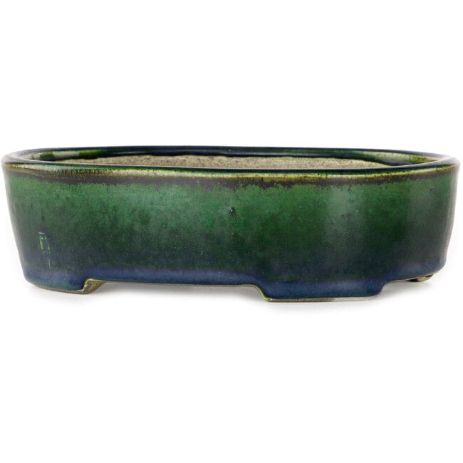 Vaso bonsai ovale verde di Terahata Satomi Mazan - 192 x 160 x 55 mm
