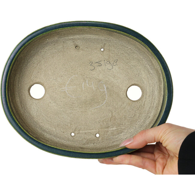 Maceta ovalada para bonsái verde de Terahata Satomi Mazan - 222 x 175 x 52 mm
