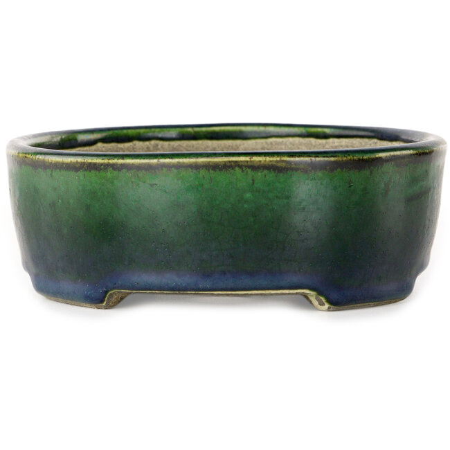 Vaso bonsai ovale verde di Terahata Satomi Mazan - 192 x 160 x 55 mm
