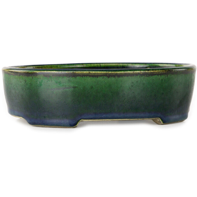 Ovale groene bonsaipot van Terahata Satomi Mazan - 192 x 160 x 55 mm