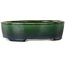 Pot à bonsaï ovale vert par Terahata Satomi Mazan - 192 x 160 x 55 mm