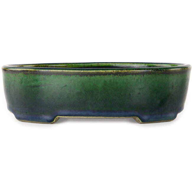 Maceta ovalada para bonsái verde de Terahata Satomi Mazan - 192 x 160 x 55 mm