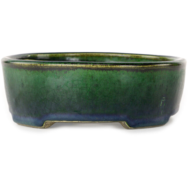 Vaso bonsai ovale verde di Terahata Satomi Mazan - 192 x 160 x 55 mm