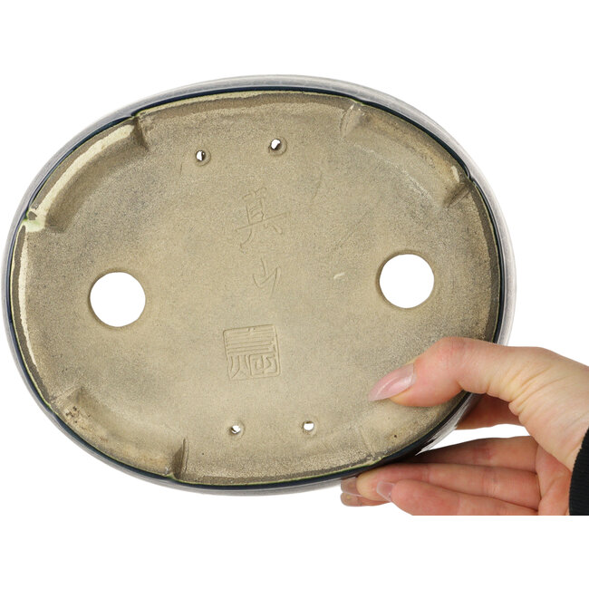 Ovale groene bonsaipot van Terahata Satomi Mazan - 192 x 160 x 55 mm