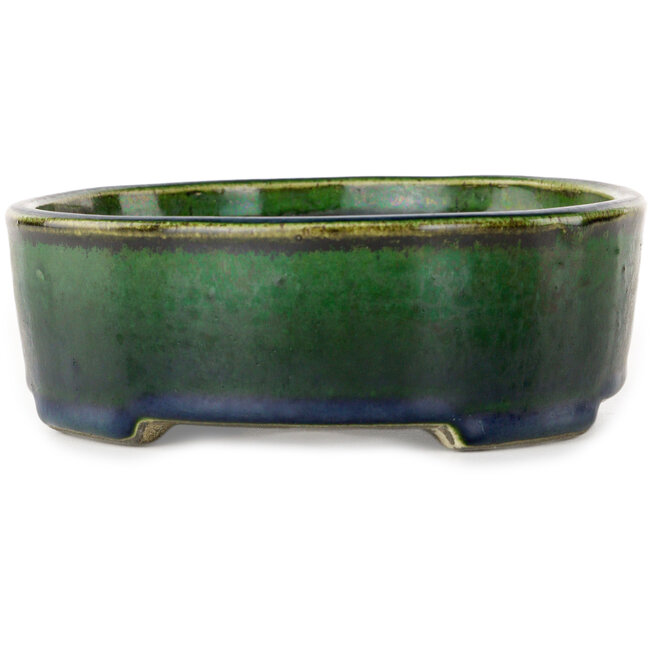 Pot à bonsaï ovale vert par Terahata Satomi Mazan - 192 x 160 x 55 mm