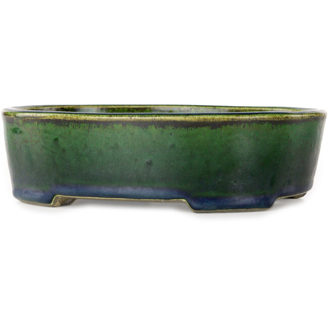 Pot à bonsaï ovale vert par Terahata Satomi Mazan - 192 x 160 x 55 mm