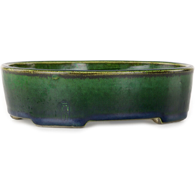 Maceta ovalada para bonsái verde de Terahata Satomi Mazan - 192 x 160 x 55 mm