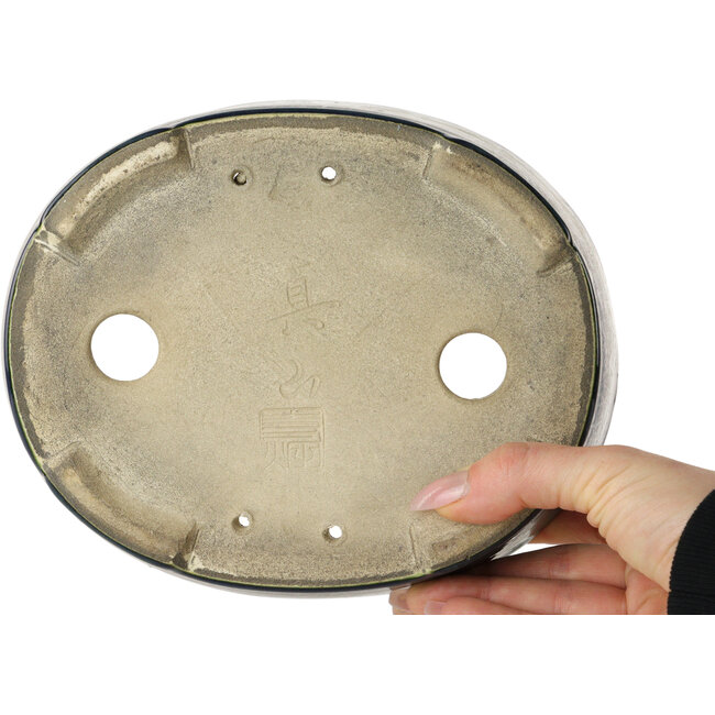 Pot à bonsaï ovale vert par Terahata Satomi Mazan - 192 x 160 x 55 mm