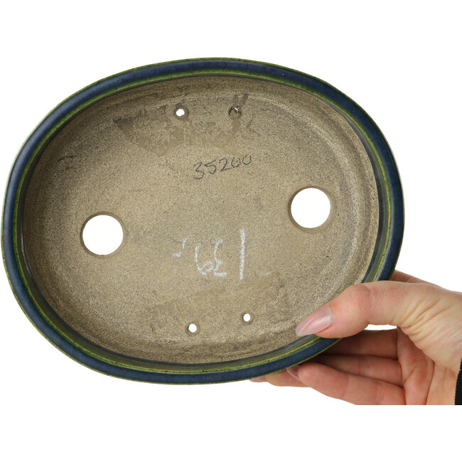 Maceta ovalada para bonsái verde de Terahata Satomi Mazan - 192 x 160 x 55 mm