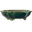 Lotus green with a blue accent bonsai pot by Terahata Satomi Mazan - 203 x 175 x 55 mm