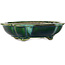 Lotus green with a blue accent bonsai pot by Terahata Satomi Mazan - 182 x 154 x 48 mm
