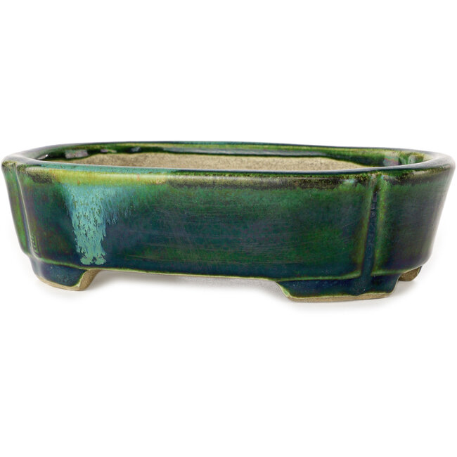 Mokkogrüner Bonsaitopf mit blauem Akzent von Terahata Satomi Mazan – 160 x 120 x 45 mm