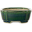 Mokko green with a blue accent bonsai pot by Terahata Satomi Mazan - 160 x 120 x 45 mm