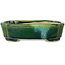 Mokko green with a blue accent bonsai pot by Terahata Satomi Mazan - 160 x 120 x 45 mm