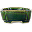 Maceta para bonsái verde Mokko con detalles en azul de Terahata Satomi Mazan - 160 x 120 x 45 mm
