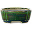Maceta para bonsái verde Mokko con detalles en azul de Terahata Satomi Mazan - 160 x 120 x 45 mm