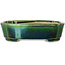 Maceta para bonsái verde Mokko con detalles en azul de Terahata Satomi Mazan - 160 x 120 x 45 mm