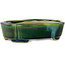Mokko green with a blue accent bonsai pot by Terahata Satomi Mazan - 160 x 120 x 45 mm