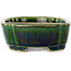 Mokko green with a blue accent bonsai pot by Terahata Satomi Mazan - 160 x 120 x 45 mm
