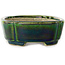 Maceta para bonsái verde Mokko con detalles en azul de Terahata Satomi Mazan - 160 x 120 x 45 mm