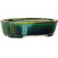 Mokko green with a blue accent bonsai pot by Terahata Satomi Mazan - 160 x 120 x 45 mm