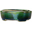 Oval green with a blue accent bonsai pot by Terahata Satomi Mazan - 157 x 130 x 47 mm