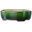 Vaso bonsai ovale verde con accenti blu di Terahata Satomi Mazan - 157 x 130 x 47 mm