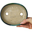Oval green with a blue accent bonsai pot by Terahata Satomi Mazan - 157 x 130 x 47 mm
