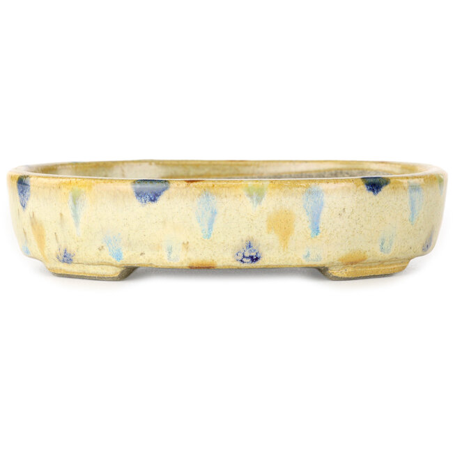 Craquelé beige ovalado, maceta para bonsái multicolor de Terahata Satomi Mazan - 140 x 115 x 30 mm