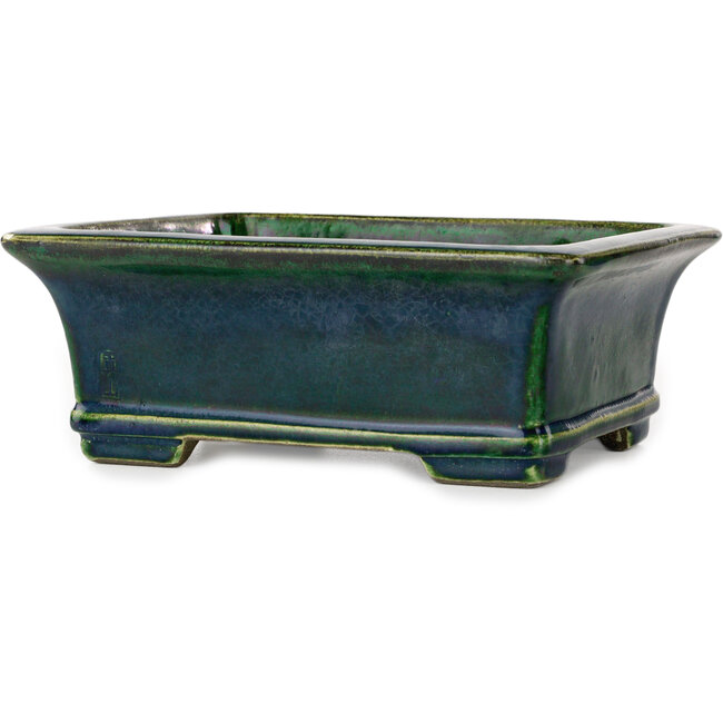 Rectangular green bonsai pot by Terahata Satomi Mazan - 215 x 180 x 83 mm