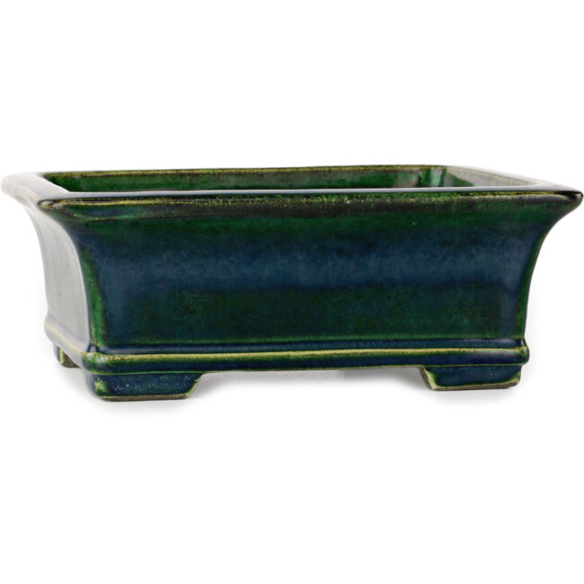 Pot à bonsaï rectangulaire vert par Terahata Satomi Mazan - 215 x 180 x 83 mm