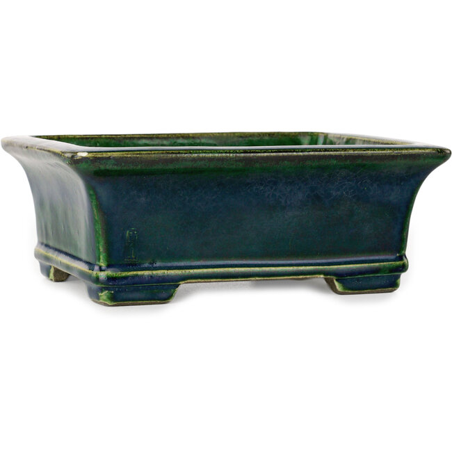 Rectangular green bonsai pot by Terahata Satomi Mazan - 215 x 180 x 83 mm