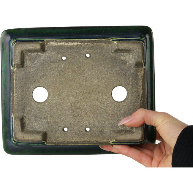 Rectangular green bonsai pot by Terahata Satomi Mazan - 215 x 180 x 83 mm
