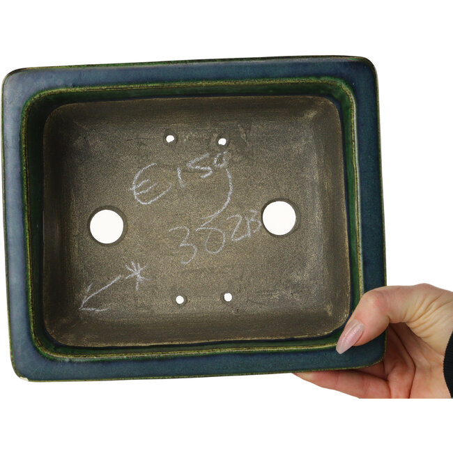 Rectangular green bonsai pot by Terahata Satomi Mazan - 215 x 180 x 83 mm