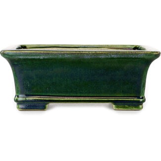  Satomi Mazan, Mazan Terahata 215 mm rectangular green bonsai pot by Terahata Satomi Mazan, Tokoname, Japan