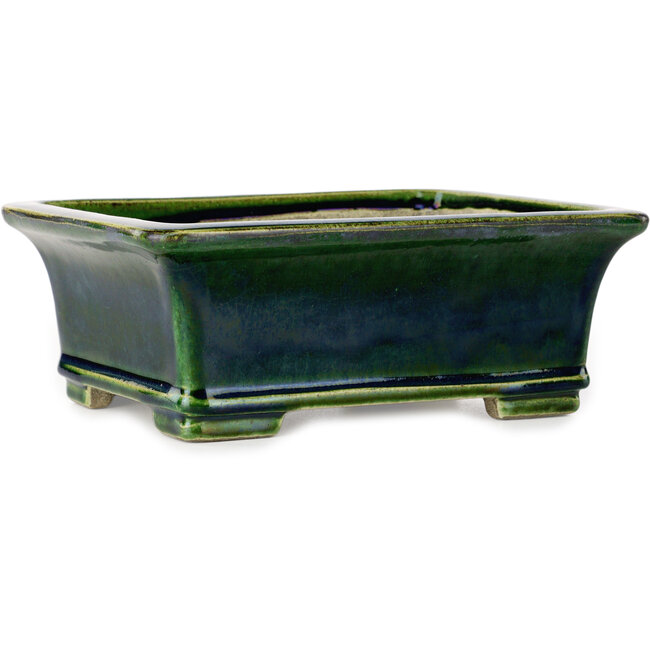 Pot à bonsaï rectangulaire vert par Terahata Satomi Mazan - 215 x 180 x 83 mm