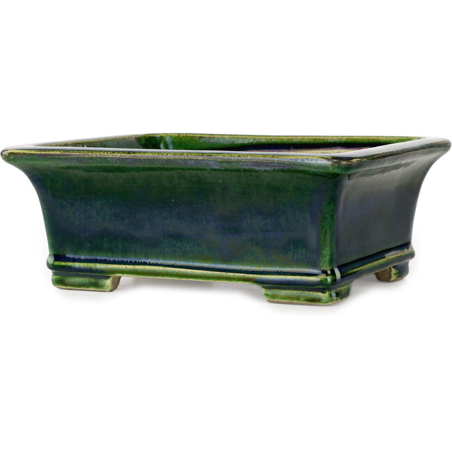 Rectangular green bonsai pot by Terahata Satomi Mazan - 215 x 180 x 83 mm