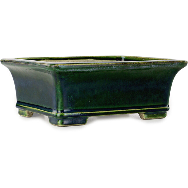 Rectangular green bonsai pot by Terahata Satomi Mazan - 215 x 180 x 83 mm