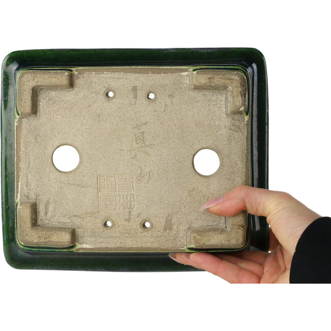 Rechthoekige groene bonsaipot van Terahata Satomi Mazan - 215 x 180 x 83 mm