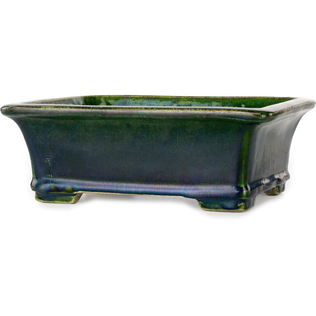 Pot à bonsaï rectangulaire vert par Terahata Satomi Mazan - 215 x 180 x 83 mm