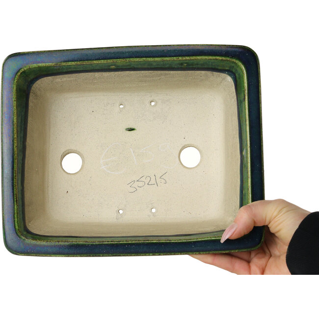 Pot à bonsaï rectangulaire vert par Terahata Satomi Mazan - 215 x 180 x 83 mm