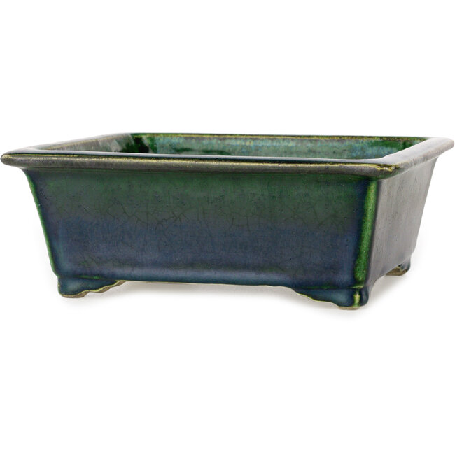 Rectangular green bonsai pot by Terahata Satomi Mazan - 197 x 168 x 70 mm